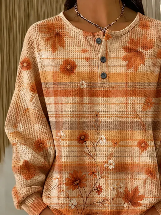 Casual Floral Crew Neck Long Sleeve Sweatshirt