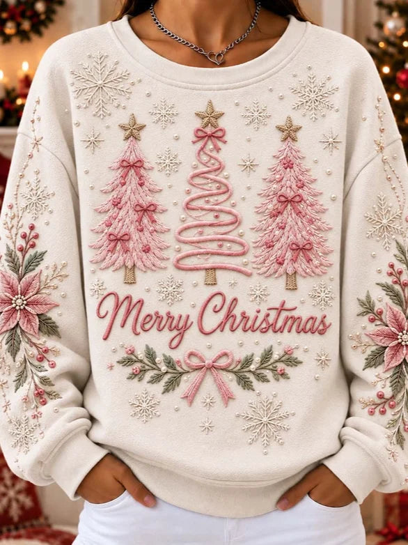 Vintage Christmas Tree Print Sweatshirt