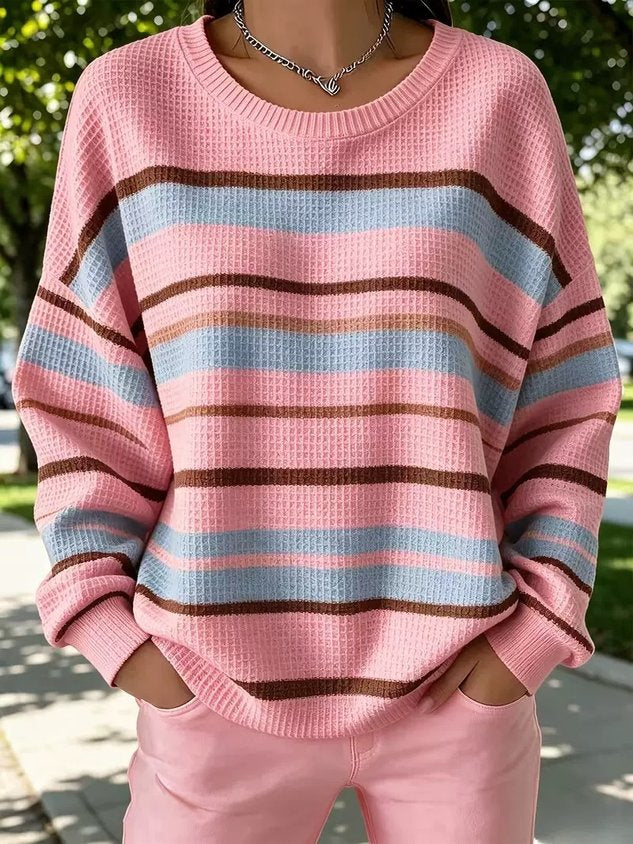 Casual Striped Crew Neck Long Sleeve Sweatshirt