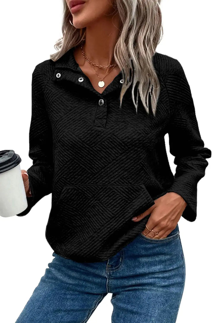 Textured Black Knit Hooded Sweatshirt