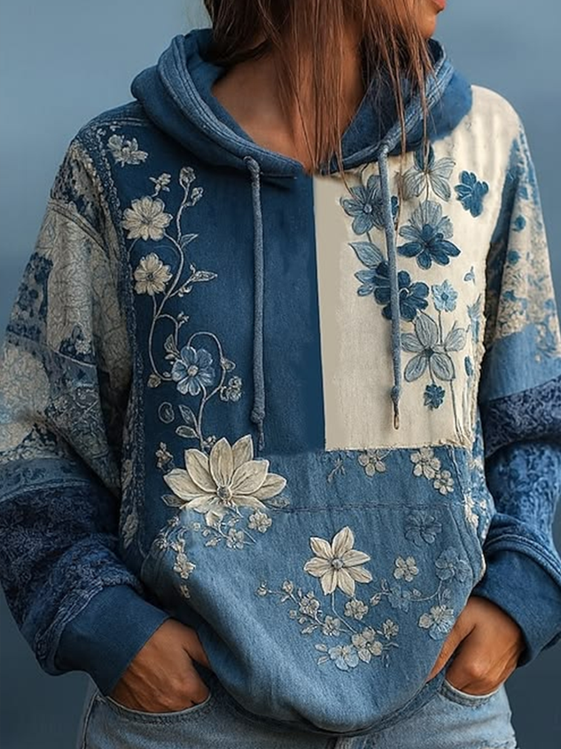 Casual Floral Hoodie Long Sleeve Hoodie