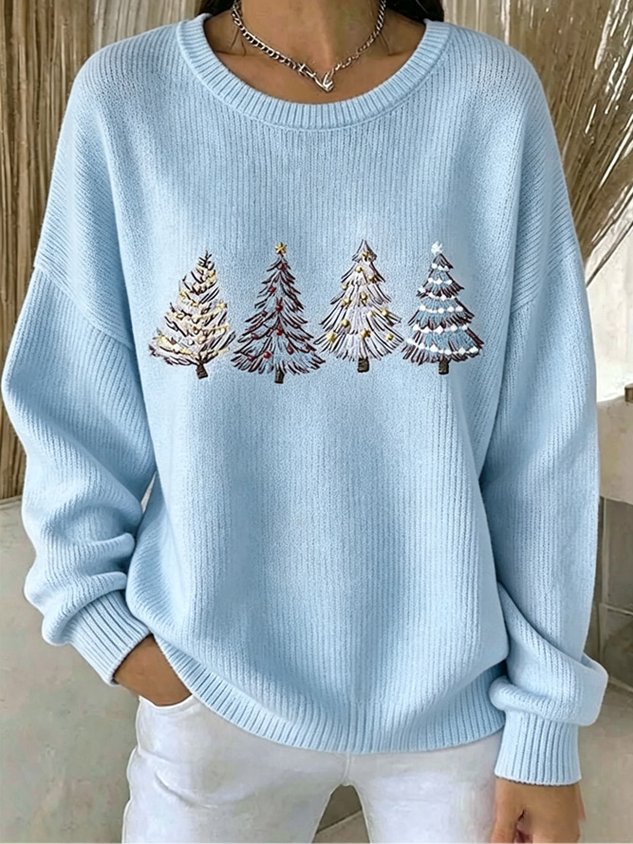 Casual Christmas Tree Crew Neck Long Sleeve Sweatshirt