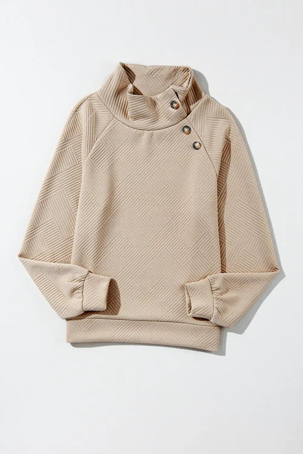 Apricot Asymmetric Buttons Textured High Neck Sweatshirt