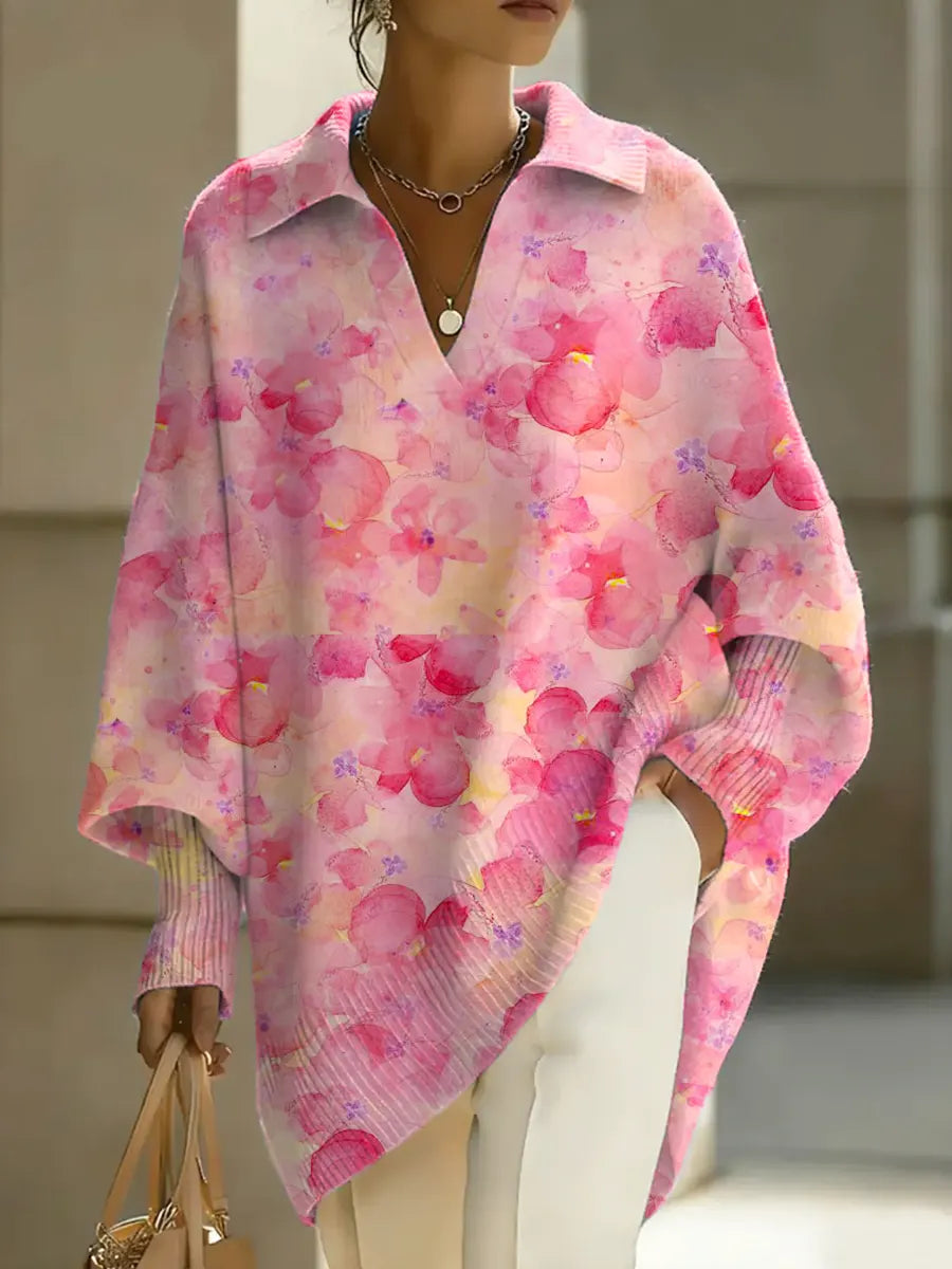 Women's Floral Art Print Casual Knit Sweater