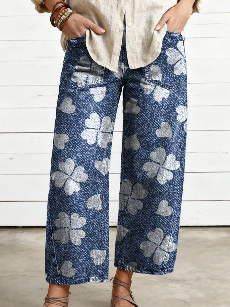 Women's Valentine's Day Heart Art Print Casual Trousers With Pockets