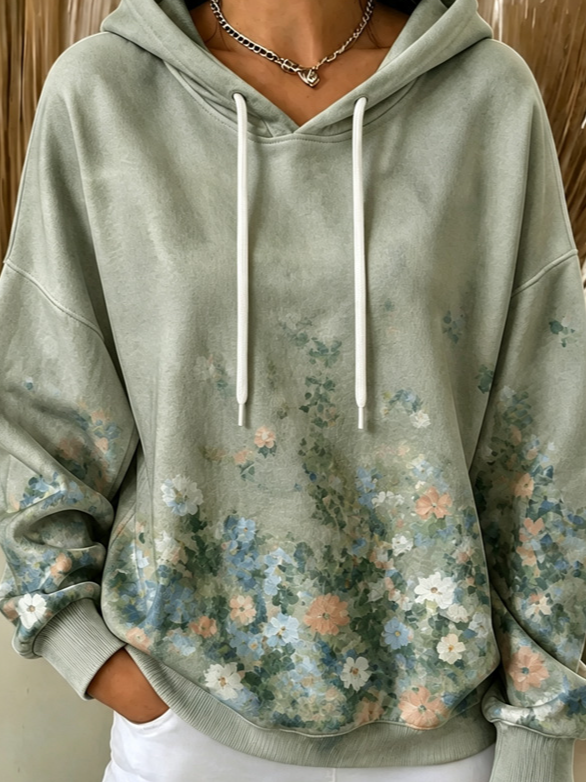 Casual Floral Hoodie Long Sleeve Hoodie