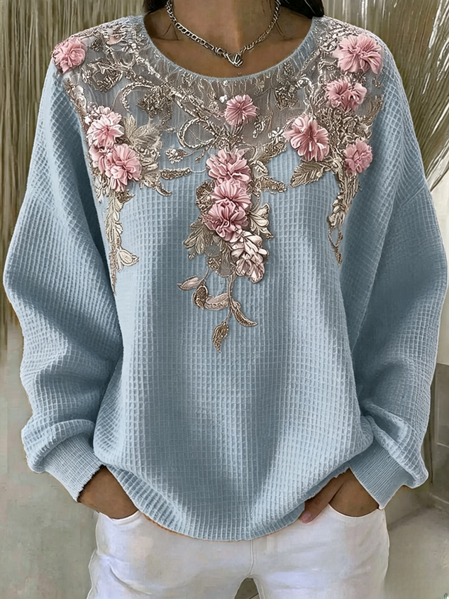 Casual Floral Crew Neck Long Sleeve Sweatshirt