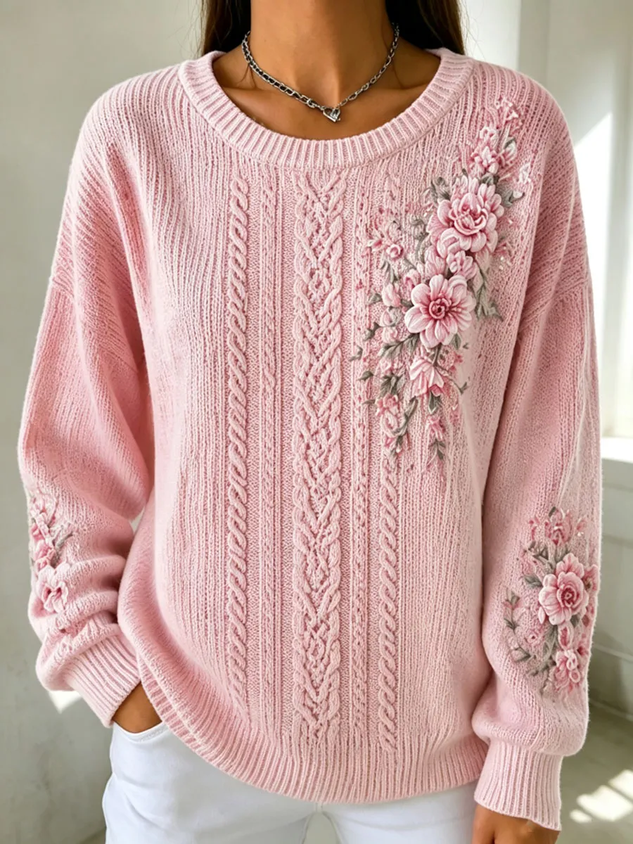 Casual Floral Crew Neck Long Sleeve Sweatshirt