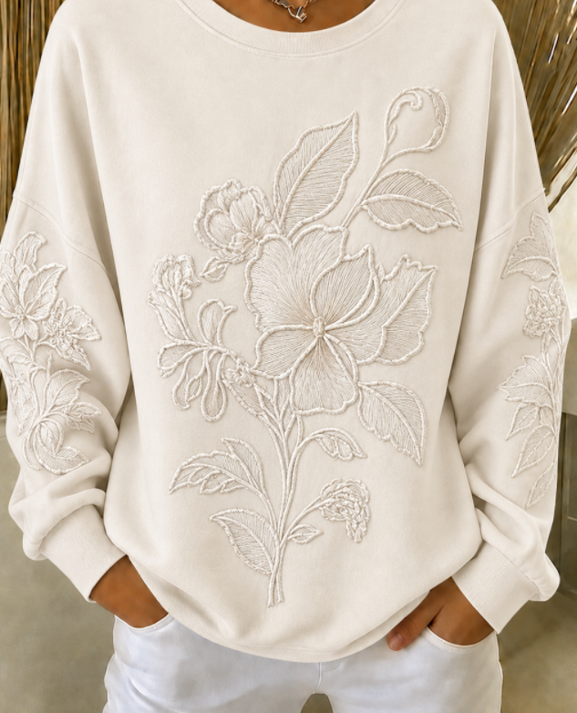 Casual Crew Neck Floral Sweatshirt Printing