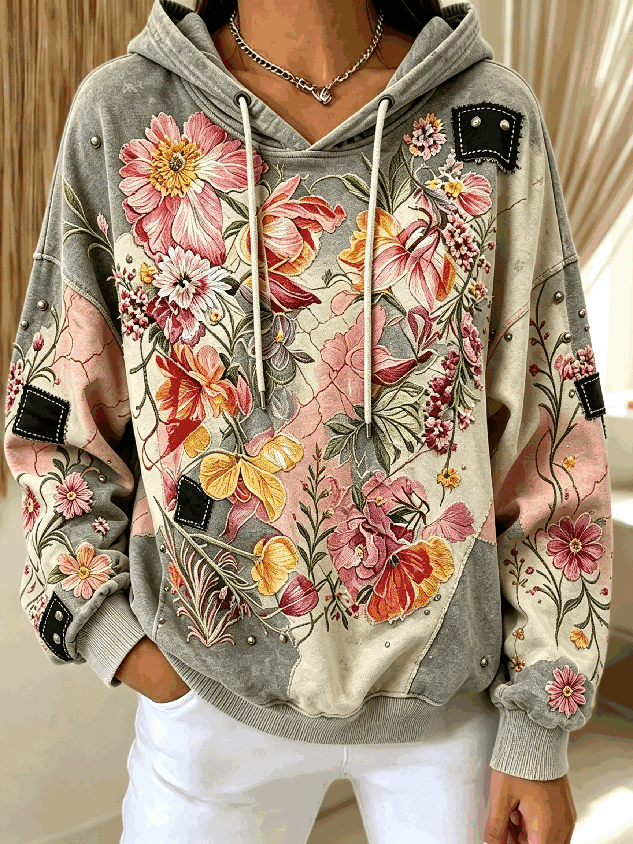 Vintage Floral Hoodie Long Sleeve Hoodie