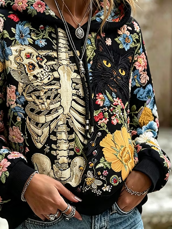 Casual Floral Hoodie Long Sleeve Hoodie