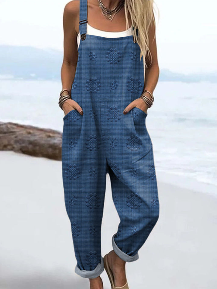Women's Vintage Floral Pattern Art Print Casual  Wide Leg Jumpsuit