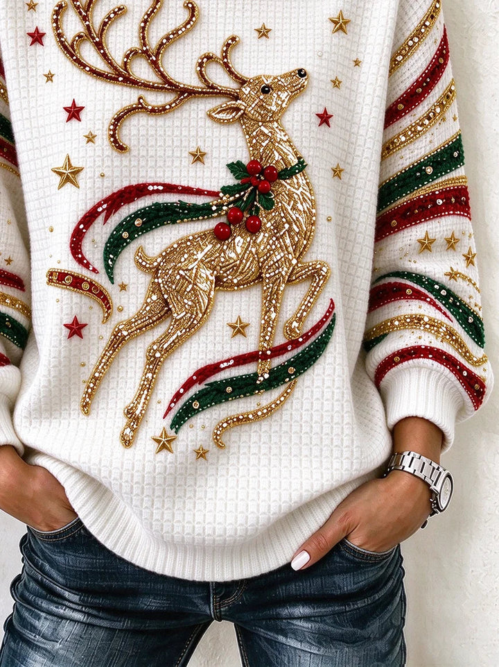 Regular Fit Christmas Elk Crew Neck Casual Sweatshirt