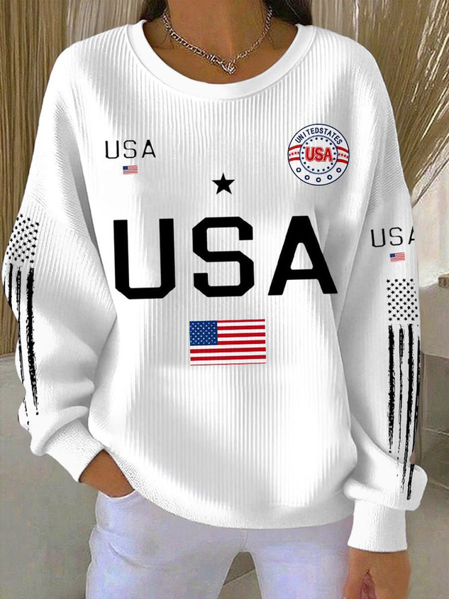 Independence Day Vintage Crew Neck USA Pattern Sweatshirt