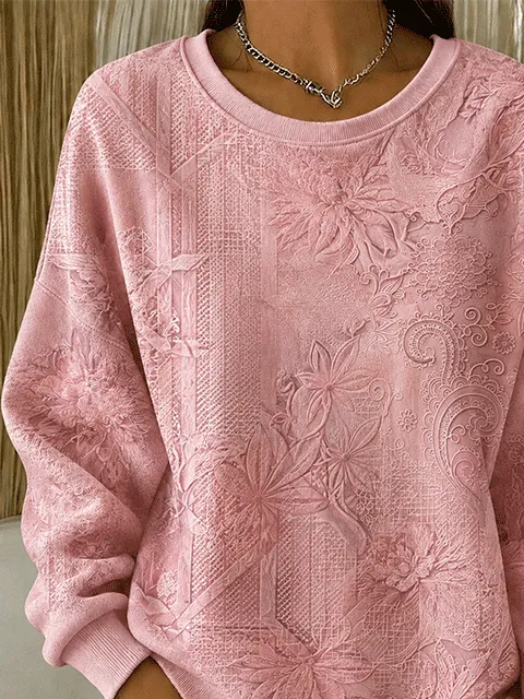 Casual Floral Crew Neck Long Sleeve Sweatshirt
