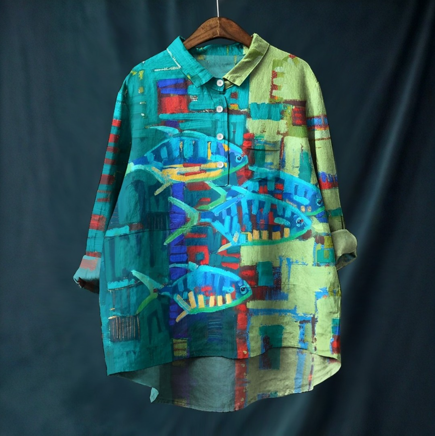 Blue Fish Abstract Geometric Shirt