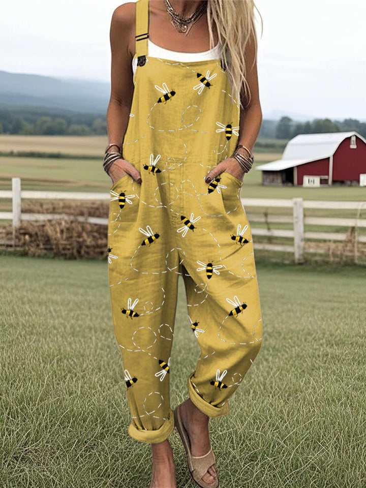 Women's Flying Bees Embroidery Pattern Casual  Wide Leg Jumpsuit