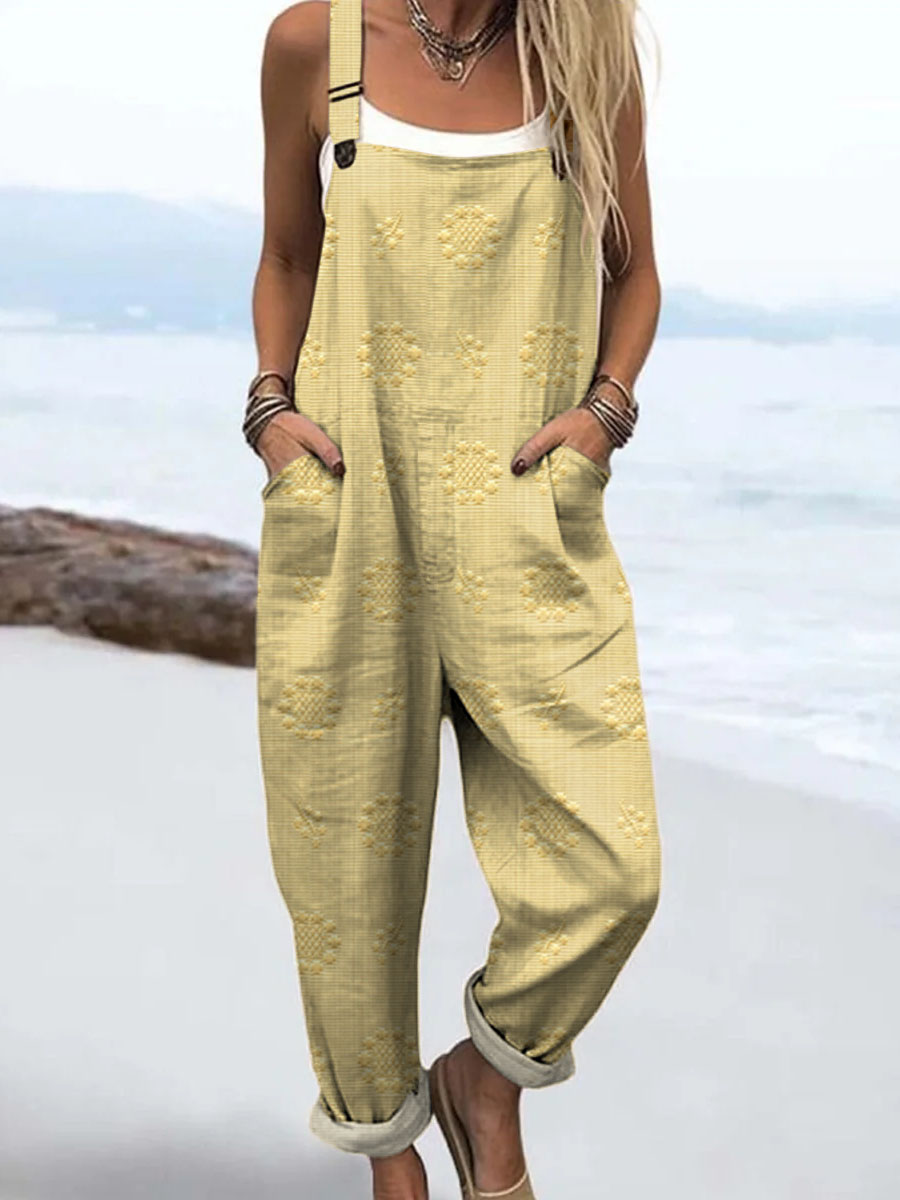 Women's Vintage Floral Pattern Art Print Casual  Wide Leg Jumpsuit