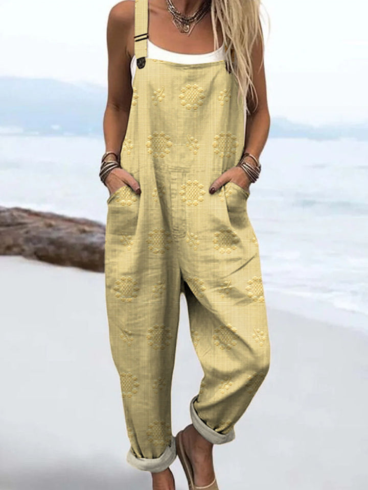 Women's Vintage Floral Pattern Art Print Casual  Wide Leg Jumpsuit