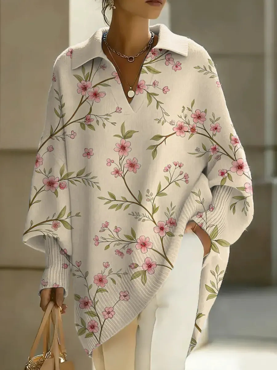 Women's Floral Art Print Casual Knit Sweater