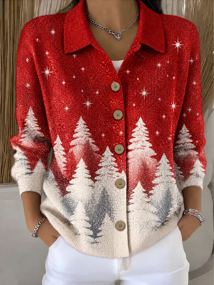 Regular Fit Shawl Collar Star Simple Knit Top