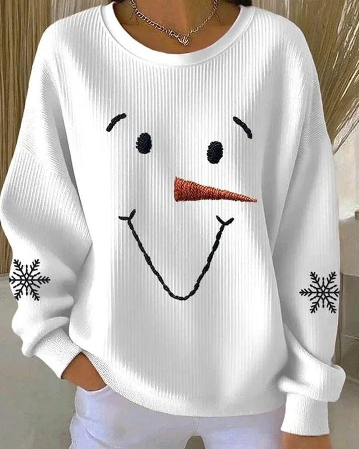 Casual Christmas Snowman Crew Neck Long Sleeve Sweatshirt
