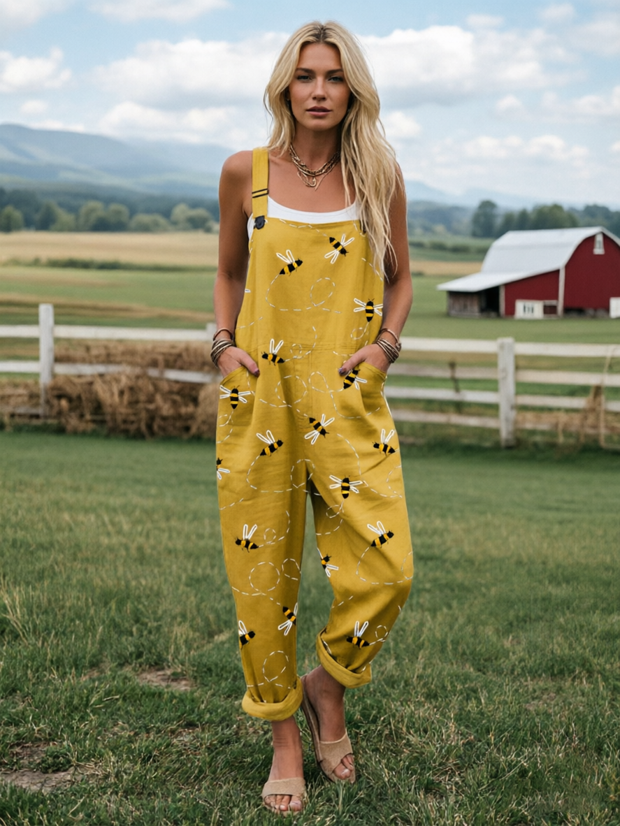 Women's Flying Bees Embroidery Pattern Casual  Wide Leg Jumpsuit