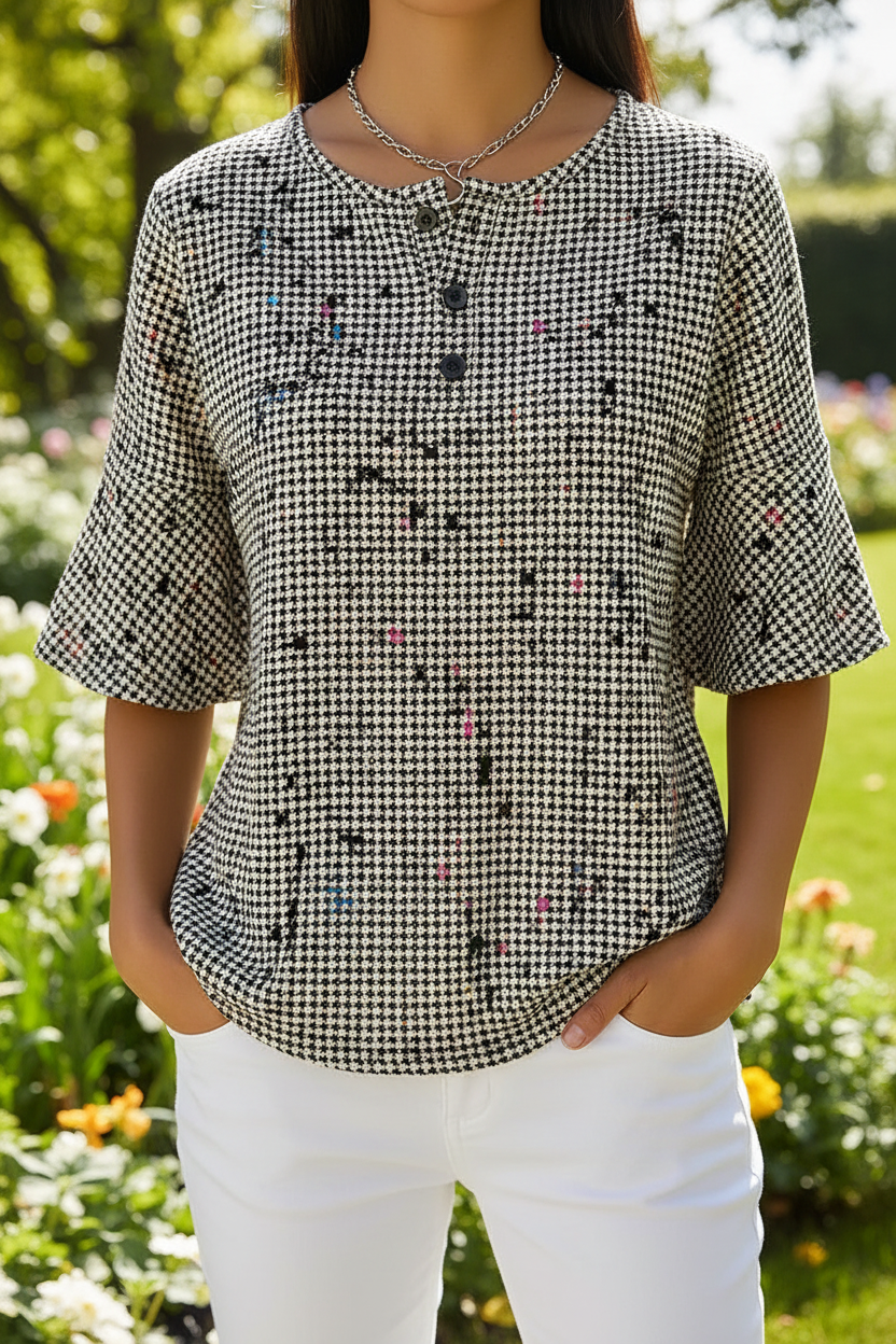 Women's Classic Houndstooth Art Pattern Print Casual Waffle Cotton Shirt
