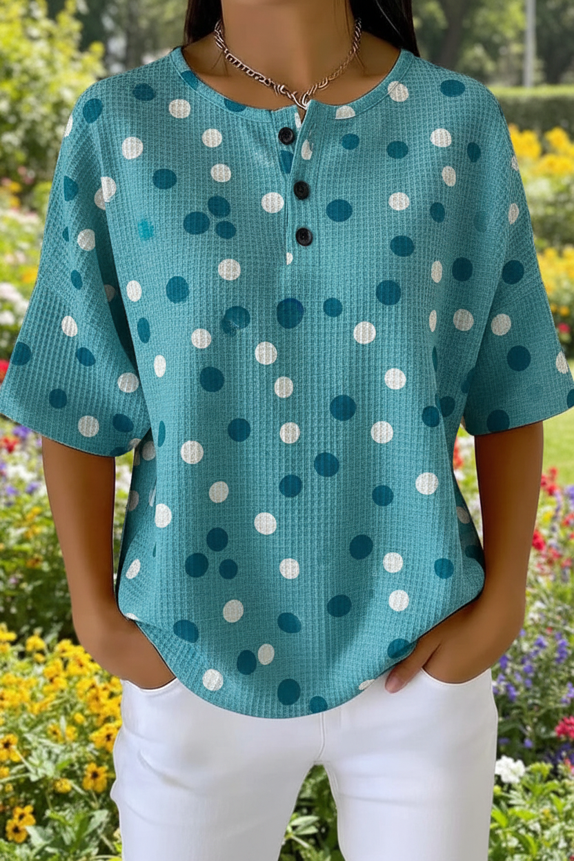 Womens Polka Dot Art Pattern Print Casual Waffle Cotton Shirt