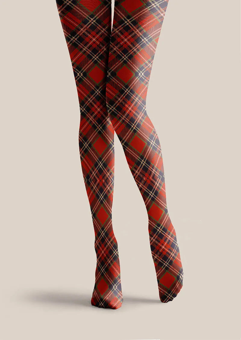 Women Christmas Fun Art Winterberry Check Tights Hosiery Pantyhose
