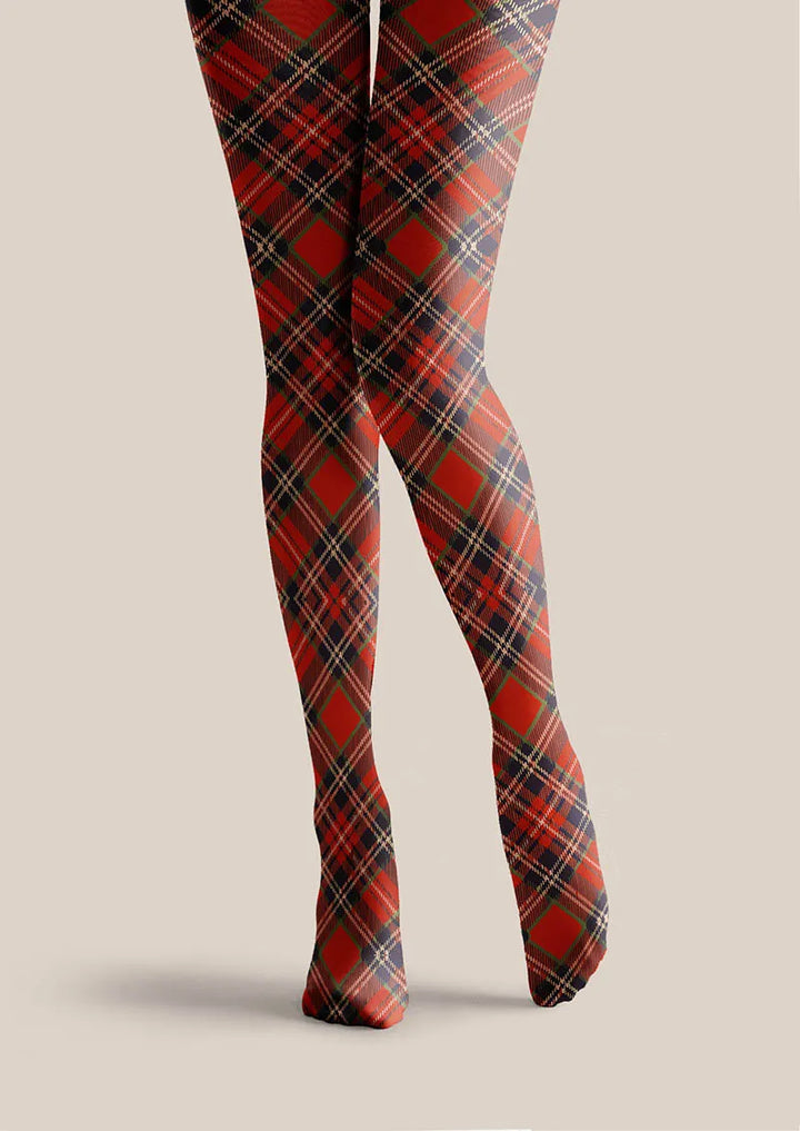 Women Christmas Fun Art Winterberry Check Tights Hosiery Pantyhose