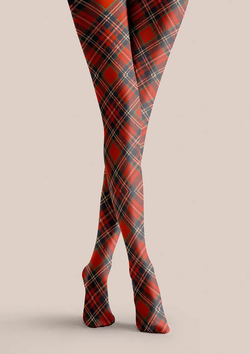 Women Christmas Fun Art Winterberry Check Tights Hosiery Pantyhose