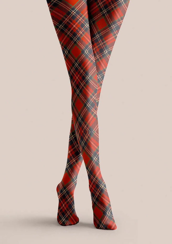 Women Christmas Fun Art Winterberry Check Tights Hosiery Pantyhose