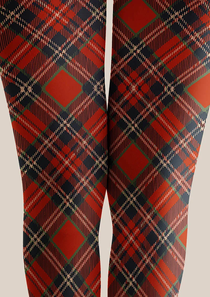 Women Christmas Fun Art Winterberry Check Tights Hosiery Pantyhose