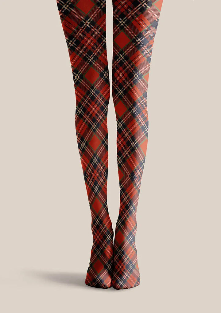 Women Christmas Fun Art Winterberry Check Tights Hosiery Pantyhose