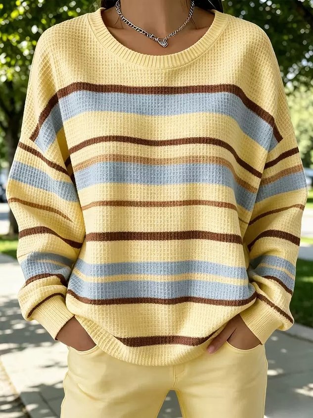 Casual Striped Crew Neck Long Sleeve Sweatshirt