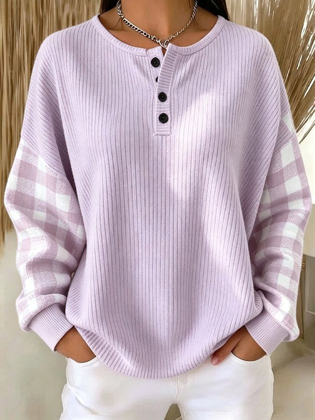 Casual Plain Henley Collar Long Sleeve Sweatshirt