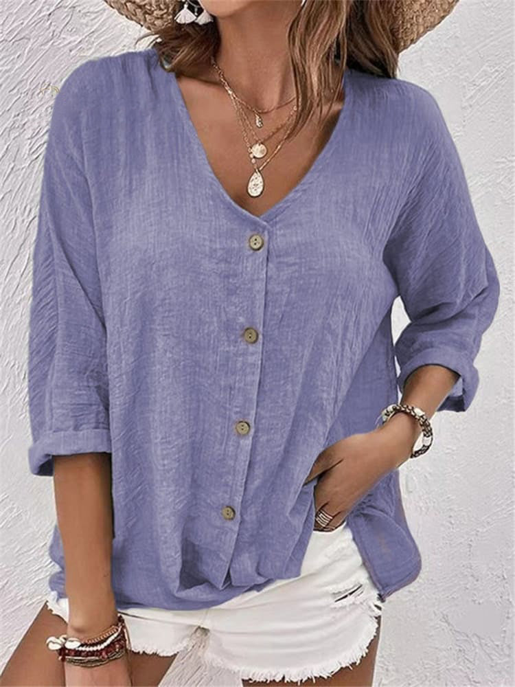 Casual V-neck Pullover Short-sleeved Blouse