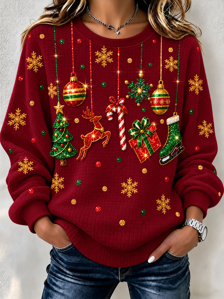 Simple Christmas Elk Henley Collar Sweatshirt