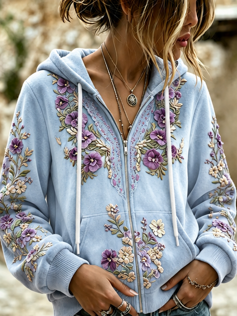 Casual Floral Hoodie Long Sleeve Hoodie