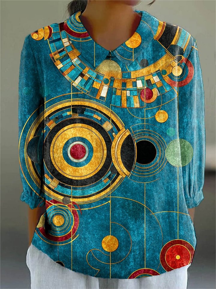 Women's Abstract Geometric Pattern Art Print Casual  Cotton Linen Wide Leg Jumpsuit