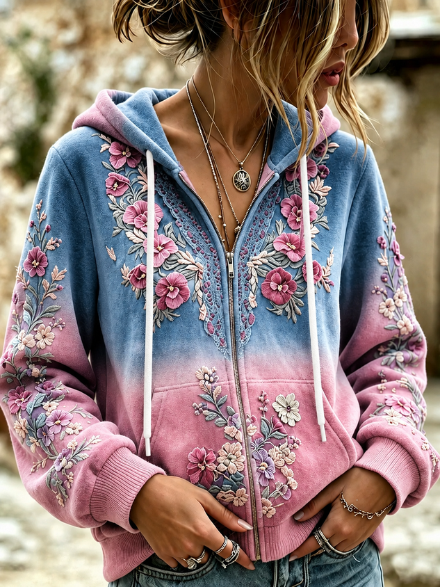 Casual Floral Hoodie Long Sleeve Hoodie