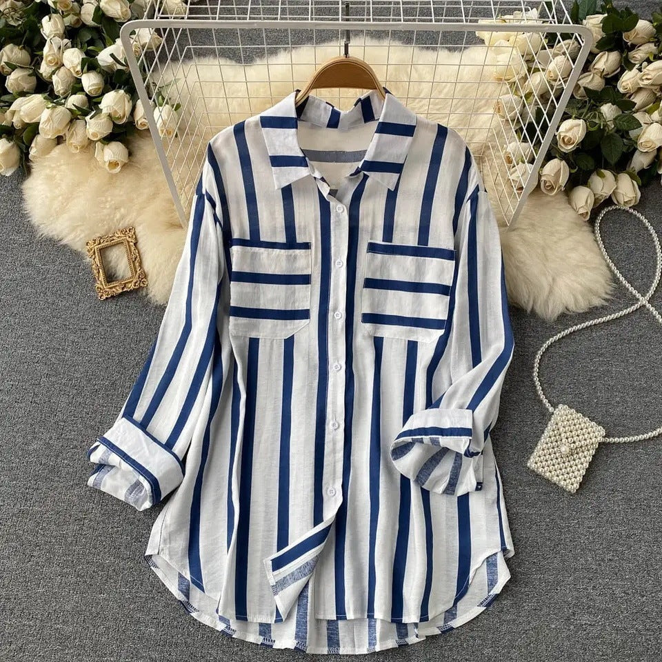 Vertical striped multicolor shirt jacket