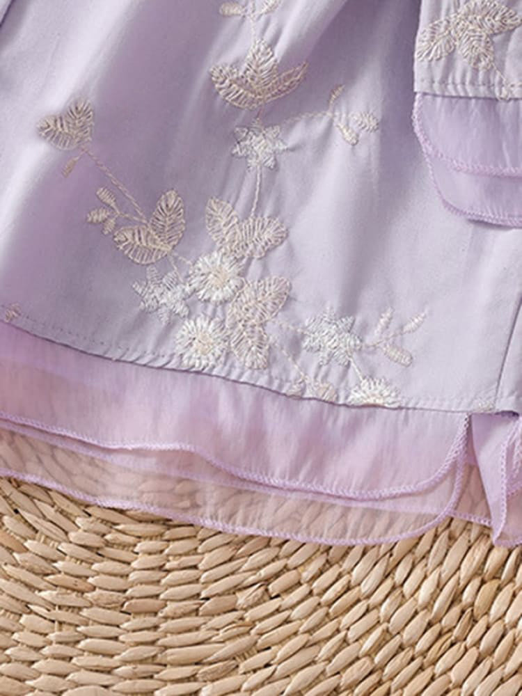 Art Retro Embroidery 3/4 Sleeve Patchwork Shirt