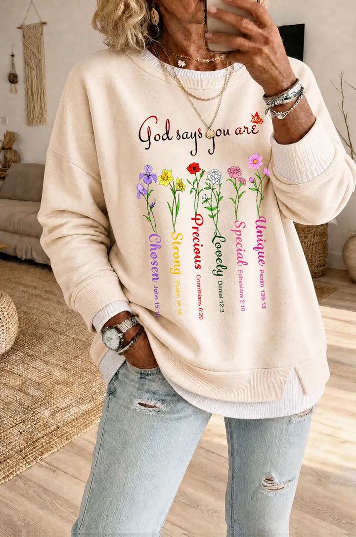 Women's God Says Pattern Fake Two Piece Layered Sweatshirt