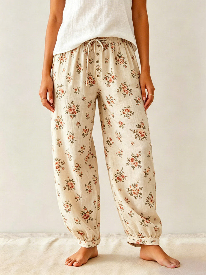 Women's Retro Floral Pattern Art Casual Stylish Cotton Linen Pants