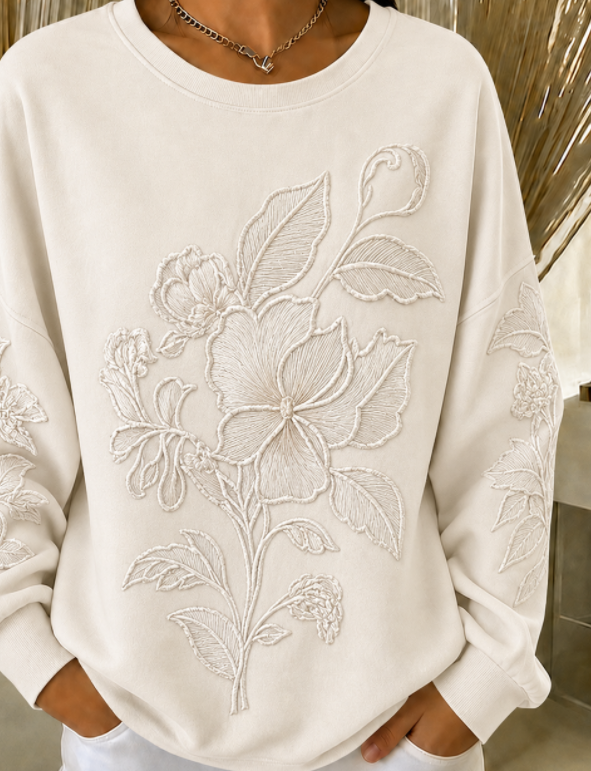Casual Crew Neck Floral Sweatshirt Printing
