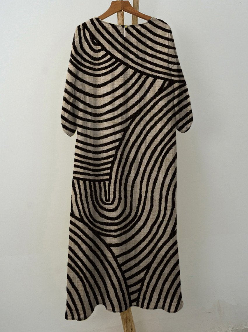 Women's Retro Hand Drawn Geometric Line Print Pocket Cotton Dress