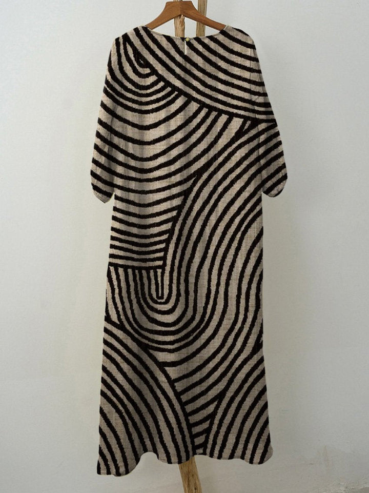 Women's Retro Hand Drawn Geometric Line Print Pocket Cotton Dress