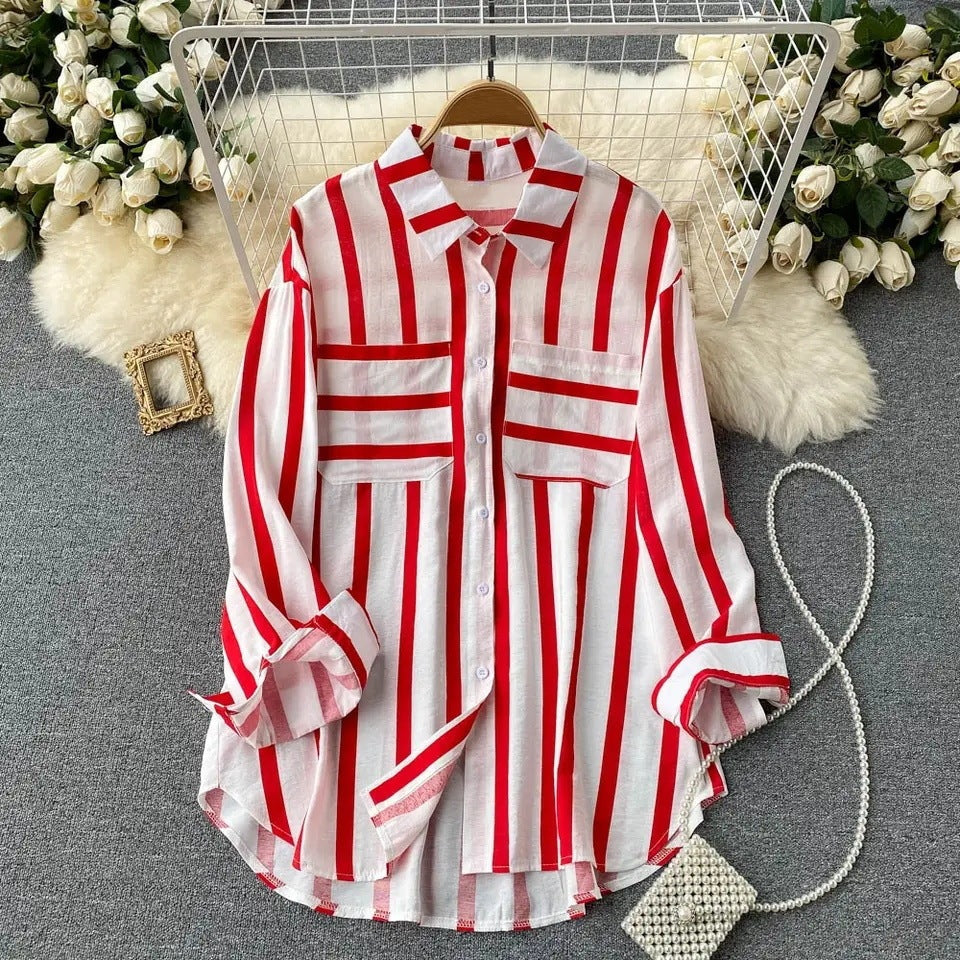 Vertical striped multicolor shirt jacket